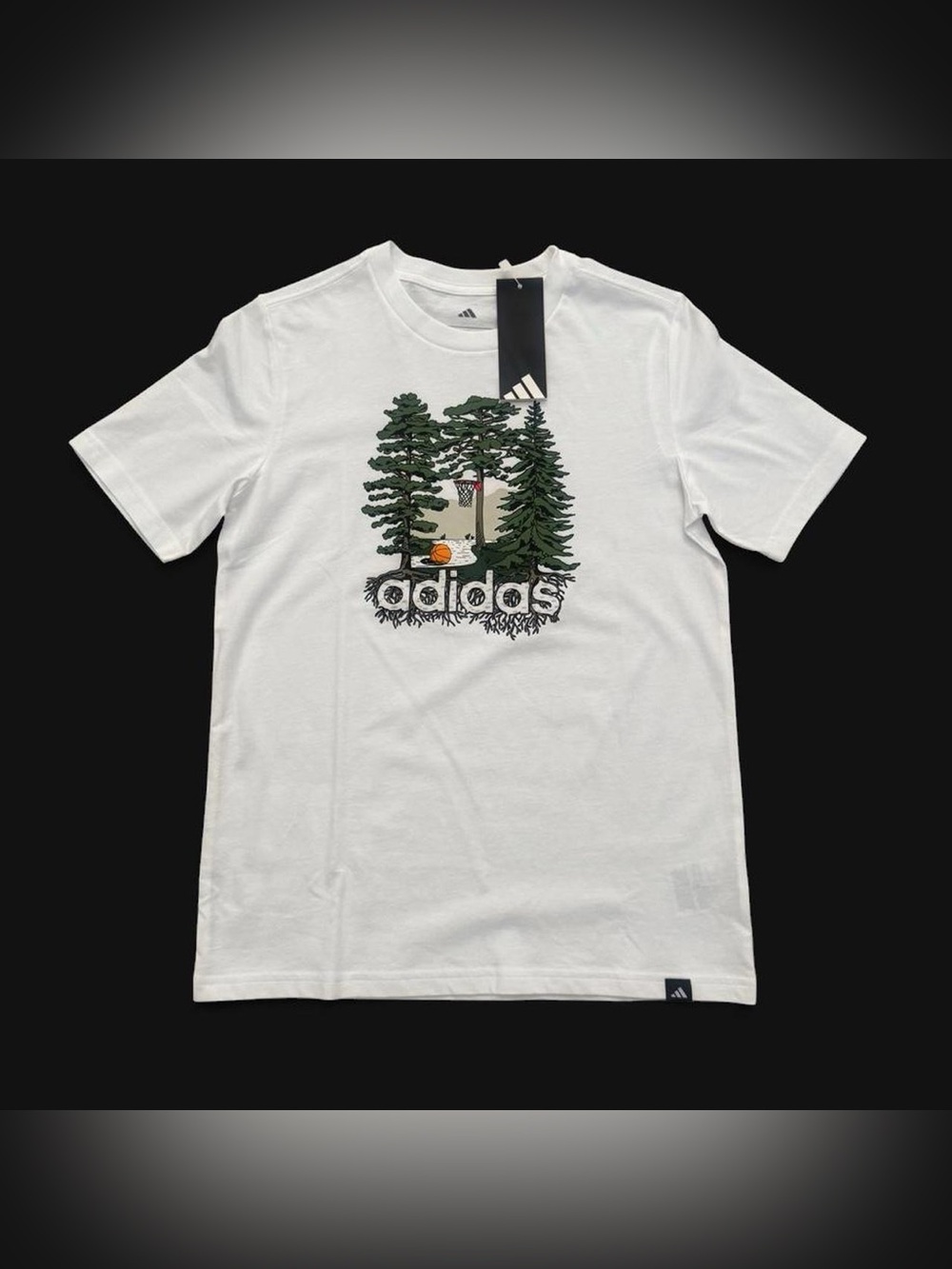 Adidas Kids White Graphic Basketball Forest Tee